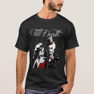 Womens Halloween Wedding Gothic Bride Groom Skelet T-Shirt
