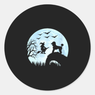 Women's halloween witch poodle classic round sticker