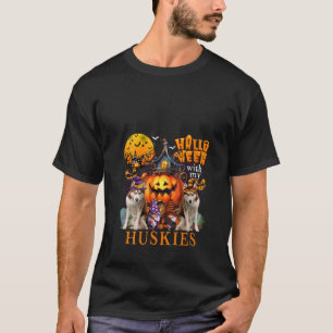 Womens Halloween With My Huskies Two Cute Dogs As T-Shirt