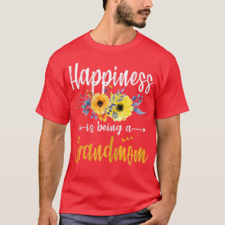 Womens Happiness Is Being A Grandmom Flower Grandm T-Shirt