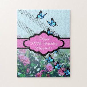 Women's Happy Birthday Rose Garden Music Notes Jigsaw Puzzle
