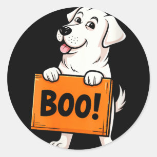 Womens Happy Boo Retriever Dog Halloween Classic Round Sticker