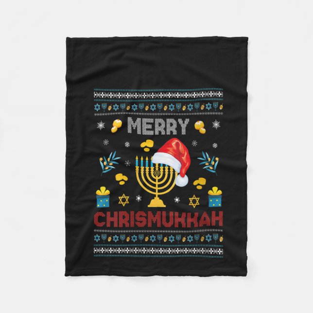 Womens Happy Chrismukkah Funny Hanukkah Christmas Fleece Blanket (Front)
