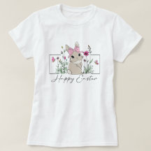 Womens Happy Easter Bunny Floral