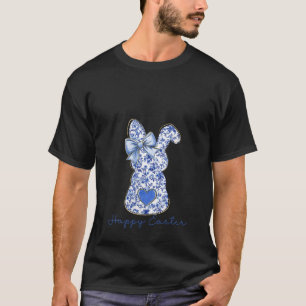 Womens Happy Easter Chinoiserie Floral Bunny Cute T-Shirt