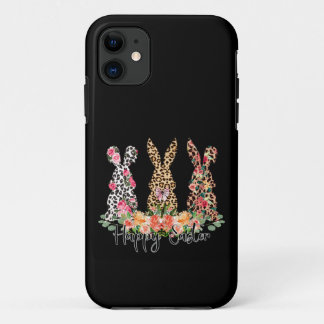 Womens Happy Easter Leopard Bunny Trio iPhone 11 Case