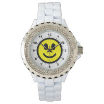 Women's Happy Face Rhinestone White Enamel Watch