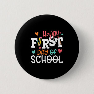 Womens Happy First Day Of School Teacher Kids Back 6 Cm Round Badge