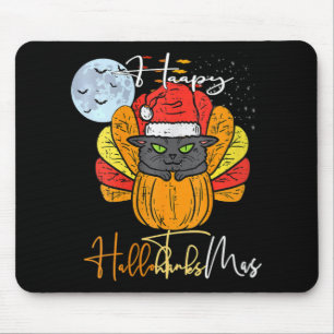 Womens Happy Hallothanksmas Cat Halloween Thanksgi Mouse Pad