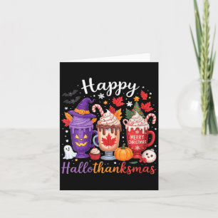 Womens Happy Hallothanksmas Coffee Lover Halloween Card
