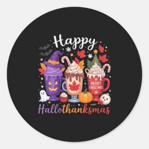 Womens Happy Hallothanksmas Coffee Lover Halloween Classic Round Sticker