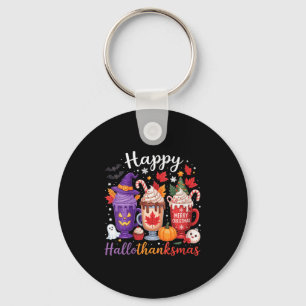 Womens Happy Hallothanksmas Coffee Lover Halloween Key Ring