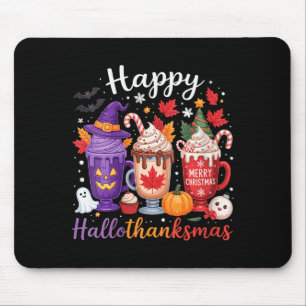 Womens Happy Hallothanksmas Coffee Lover Halloween Mouse Pad