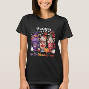 Womens Happy Hallothanksmas Coffee Lover Halloween T-Shirt