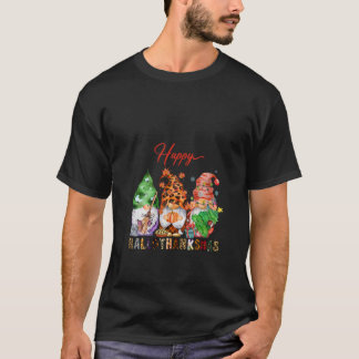 Womens Happy Hallothanksmas Cute Gnomes Fall Hallo T-Shirt