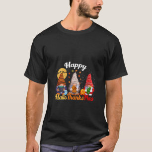 Womens Happy Hallothanksmas Gnomes Halloween Thank T-Shirt