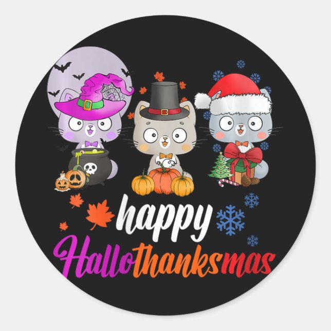Womens Happy Hallothanksmas - Halloween Thanksgivi Classic Round Sticker (Front)