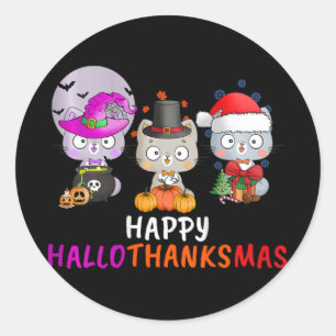 Womens Happy Hallothanksmas - Halloween Thanksgivi Classic Round Sticker