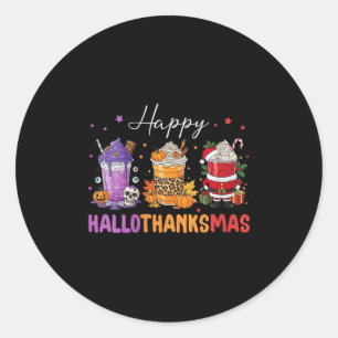Womens Happy Hallothanksmas Halloween Thanksgiving Classic Round Sticker