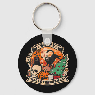 Womens Happy Hallothanksmas Halloween Thanksgiving Key Ring