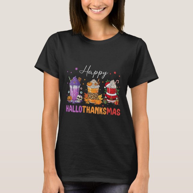 Womens Happy Hallothanksmas Halloween Thanksgiving T-Shirt (Front)