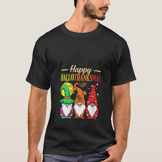 Womens Happy Hallothanksmas Halloween Thanksgiving T-Shirt (Front)