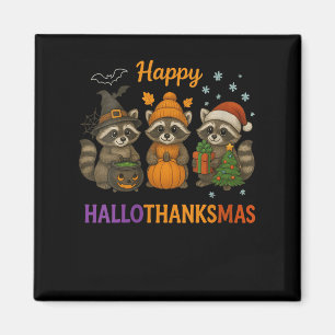Womens Happy Hallothanksmas Racoon Halloween Chri Magnet