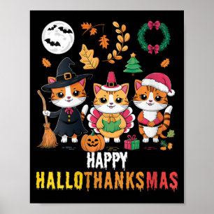 Womens Happy Hallothanksmas Thanksgiving Halloween Poster