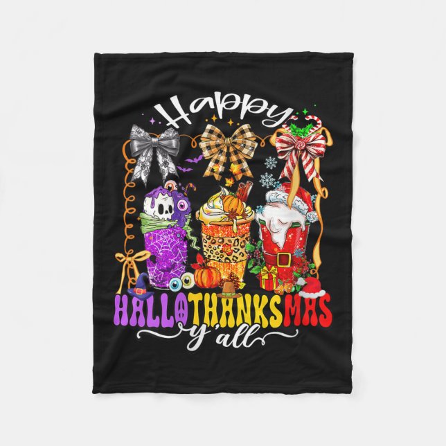 Womens Happy Hallothanksmas Y'all Mix Halloween Th Fleece Blanket (Front)