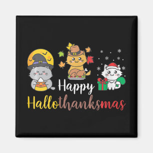 Womens Happy Halloween Christmas Thanksgiving Cat  Magnet