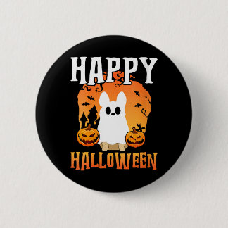 Womens Happy Halloween Dog Ghost V-Neck 6 Cm Round Badge