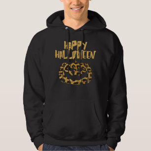 Womens Happy Halloween Leopard Jack O Lantern Hall Hoodie