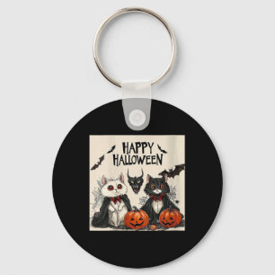 Womens Happy Halloween Vampire Black Cat Bat Key Ring
