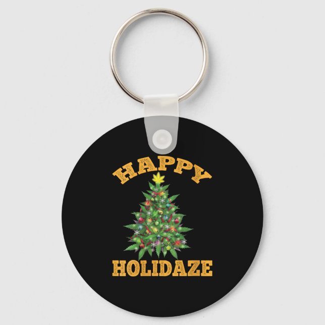 Womens Happy Holidaze Funny Weed Christmas Stoner  Key Ring (Front)