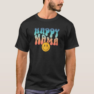 Womens Happy Mama Cute 70's Theme Font & Happy Fac T-Shirt