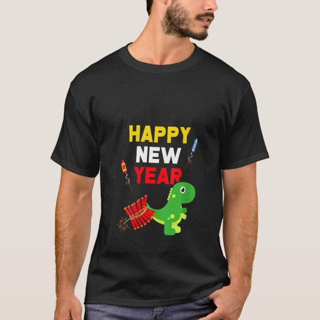Womens Happy New Years Eve Firecracker T Rex Party T-Shirt (Front)