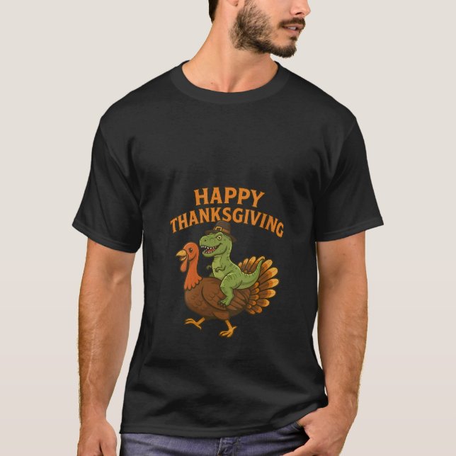 Womens Happy Thanksgiving Dinosaur Turkey Pilgrim  T-Shirt (Front)