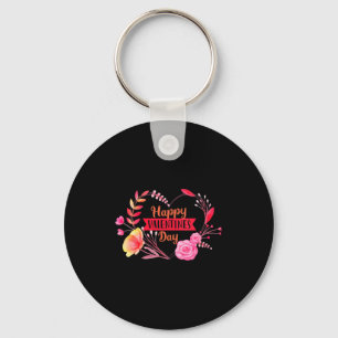 Womens Happy Valentines Day Cute Floral Heart V-ne Key Ring