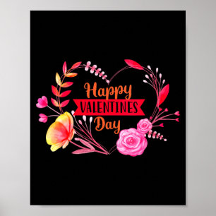Womens Happy Valentines Day Cute Floral Heart V Ne Poster