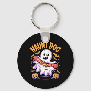 Womens Haunt Dog Funny Ghost Hotdog Halloween Key Ring