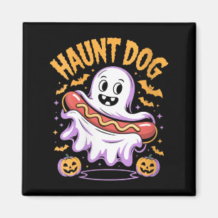 Womens Haunt Dog Funny Ghost Hotdog Halloween Magnet
