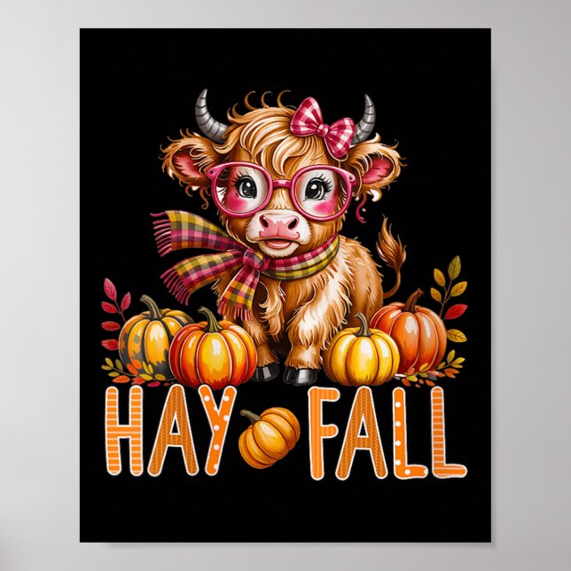 Womens Hay Fall Cow , Hello Fall Pumpkin Cow 2025  Poster (Front)