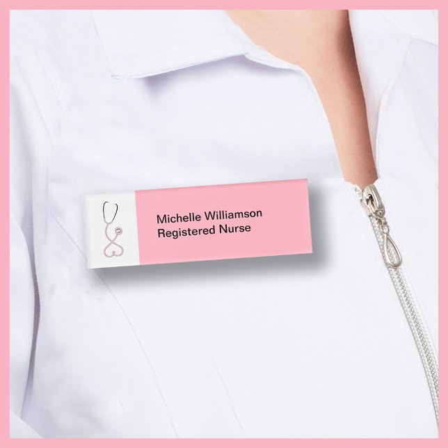 Women's Health Nurse Pink Stethoscope Design Name Tag (Creator Uploaded)