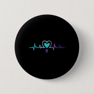 Womens Heartbeat Semicolon Suicide Prevention Ment 6 Cm Round Badge