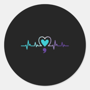 Womens Heartbeat Semicolon Suicide Prevention Ment Classic Round Sticker