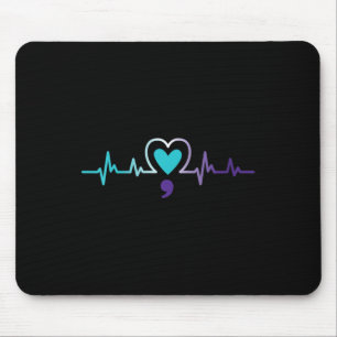 Womens Heartbeat Semicolon Suicide Prevention Ment Mouse Pad