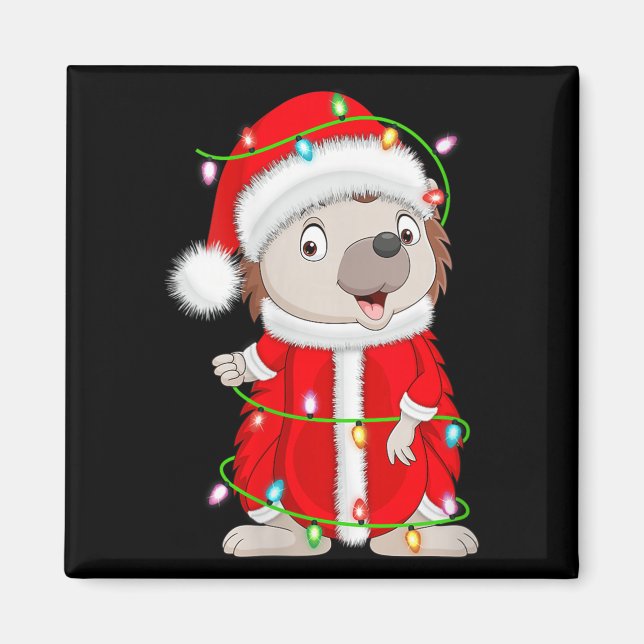 Womens Hedgehog Christmas Lights Santa Costume Cut Magnet (Front)