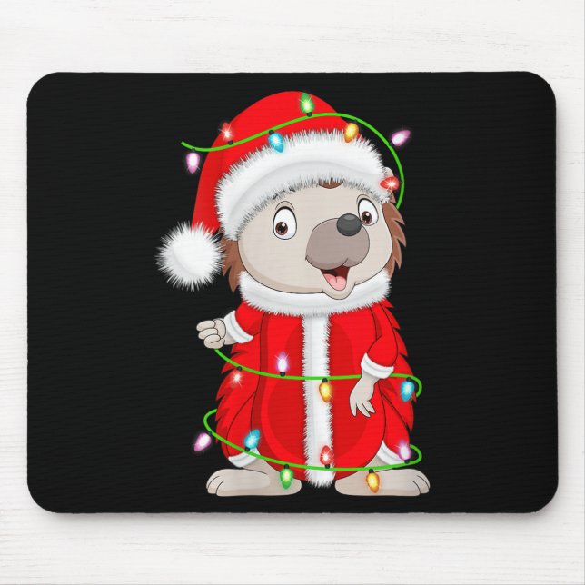 Womens Hedgehog Christmas Lights Santa Costume Cut Mouse Pad (Front)