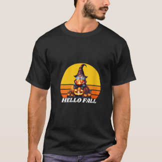 Womens Hello Fall Pumpkin Plaid Truck Gnomes For H T-Shirt