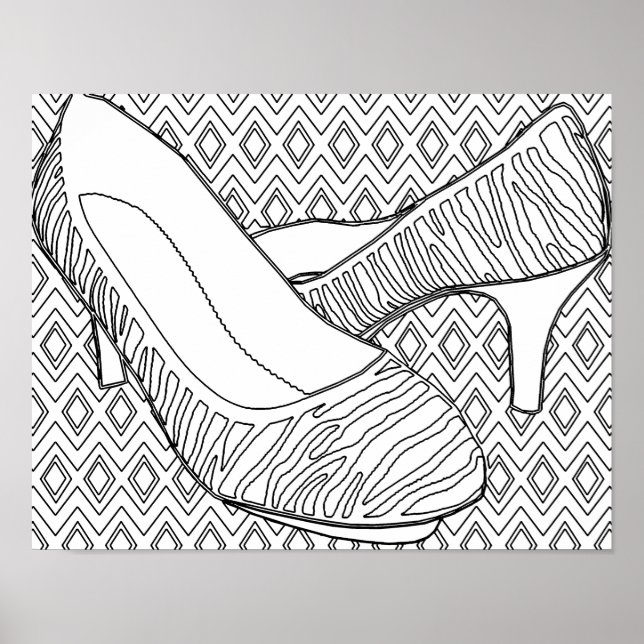 Womens High Heel Shoes fashion art Colouring Poster (Front)